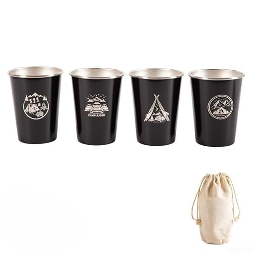 Outdoor Camping Kaffeetassen Set 4 Stück 350ml, 304 Edelstahl mit leichtem und stapelbarem Design für Wandern und Reisen (350ml schwarz) von RichVibe