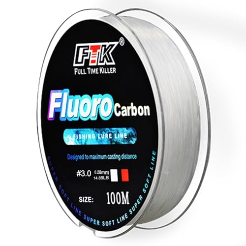 RichVibe Fluorocarbon Angelschnur 100 m mit Kohlefaservorfach, weiche, transparente Schnur bietet verbesserte Festigkeit und reibungslose Handhabung für alle Angeltechniken (3 - 0,28 mm - 6,7 kg weiß) von RichVibe
