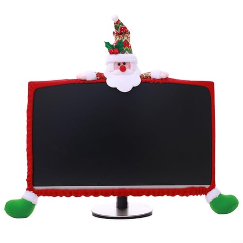 RichVibe Weihnachtliche Monitorabdeckung mit Weihnachtsmann, Schneemann, Elch, Design für PC oder Fernsehbildschirm, Dekoration zu Hause oder im Büro, festliches saisonales Ornament-Zubehör von RichVibe