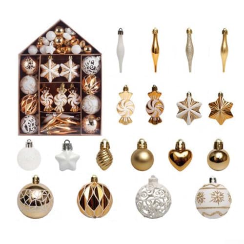 RichVibe Weihnachtskugel-Ornament-Set, 73-teilig, verschiedene Designs, Weihnachtsbaumdekoration, bemalte Muster, hängende Ringe, festliche Atmosphäre von RichVibe
