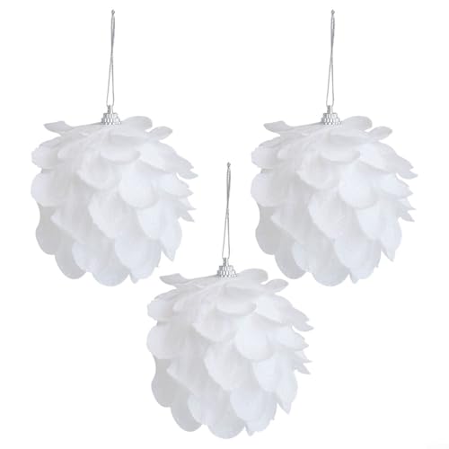 RichVibe Winter-Weihnachtskugel-Ornamente, weißer Schaumstoff-Tannenzapfen, 8 cm, Weihnachtsbaumschmuck, Set von 3 (A) von RichVibe