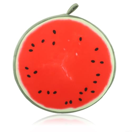 Runder Plüsch-Kissenbezug in Obstform mit ultraweichem Baumwollschaum für Gartenstuhl-Dekoration, 33 cm, einseitig (Wassermelone) von RichVibe