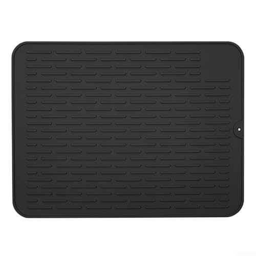 Rutschfeste Silikon-Abtropfmatte mit erhöhtem Streifen-Drainage-Design, hitzebeständig für Küchenspüle und Theke, für einfache Reinigung (schwarz) von RichVibe