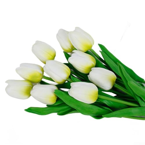Set mit 10 künstlichen Tulpen für Hochzeit, Tafelaufsätze, Zuhause und Wohnzimmer, Blumendekor mit langlebigem Seidenmaterial (33 cm, grün) von RichVibe