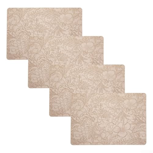 Stilvolle doppelseitige Tischsets mit Blumenmuster, 4 Stück, hergestellt aus PU-Leder für Hitzeschutz und Haltbarkeit (Khaki) von RichVibe
