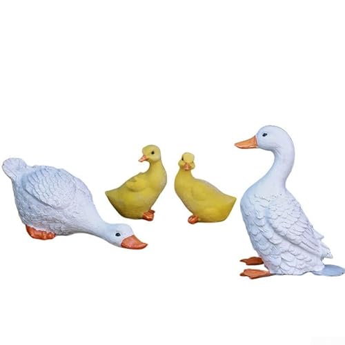 Trinkwasser-Enten-Set aus Kunstharz, für Innenhof und Garten, Landschaftsdekoration, 4 Stück (gelb + weiß) von RichVibe