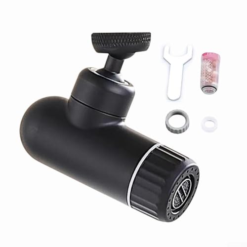 Wasserhahnverlängerung mit 720-Grad-Drehung und eingebautem Filter, verstellbarer Wasserdurchfluss zur Minimierung von Spritzern, kompatibel mit 22/24 mm großen Anschlüssen (schwarz) von RichVibe