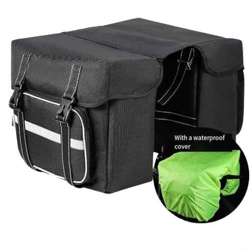 Wetterfeste Satteltaschen für E-Bikes, geräumiger 25-Liter-Stauraum, 300D-Polyester-Material und reflektierende Sicherheit für Nachtfahrten (schwarz + Regenschutz) von RichVibe