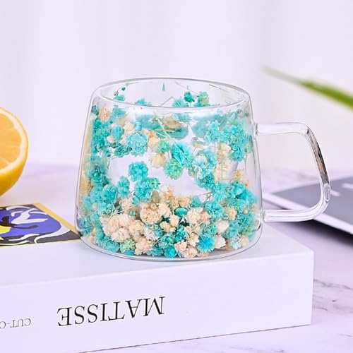 Richaa Getrocknete Blumen Doppelwandige Gläser mit Griff 200ml Latte Macchiato Gläser Cappuccino Tassen Kaffeetassen Mug Originelle Geschenke Coffee Glasses von Richaa
