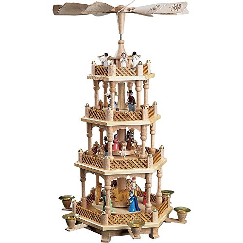 Richard Glässer Pyramide #16723 Christi Geburt Natur, 3-stöckige Weihnachtskrippe in Handarbeit gefertigt, Höhe: 54 cm von Richard Glässer Seiffen