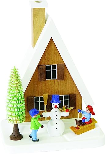 Richard Glaesser Rauchhaus mit Schneemann aus Seiffen im Erzgebirge von Richard Glässer Seiffen