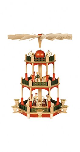 Richard Glässer Seiffen Weihnachtspyramide Christi Geburt, 2-stöckig, 39 cm Hoch, Natur, Original Erzgebirge von Richard Glässer Seiffen