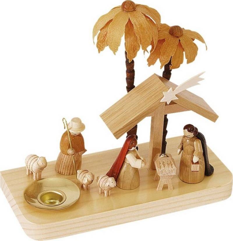Richard Glaesser Krippe Kerzenhalter Heilige Familie, Höhe 14 cm, Handwerkskunst original Erzgebirge von Richard Glaesser
