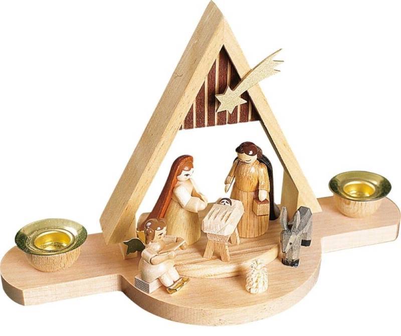 Richard Glaesser Krippe Kerzenhalter Heilige Familie, Höhe ca. 11 cm, Handwerkskunst original Erzgebirge von Richard Glaesser