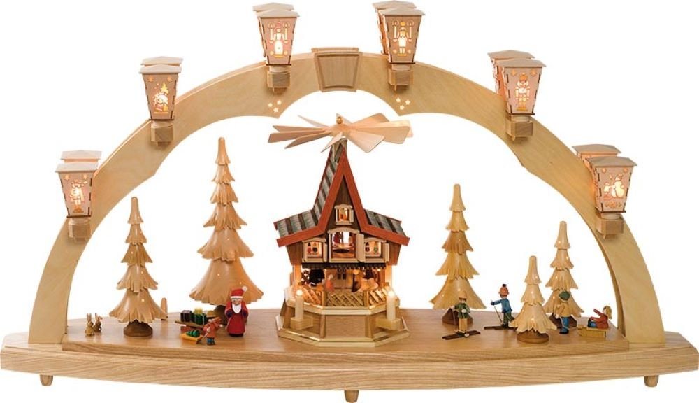 Richard Glaesser Lichterbogen Schwibbogen Weihnachtswald mit Adventshaus, Handwerkskunst aus dem Erzgebirge von Richard Glaesser