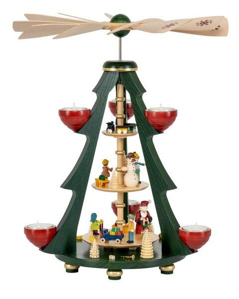 Richard Glässer Baum- Pyramide grün für Teelichter aus dem Erzgebirge von Richard Glässer