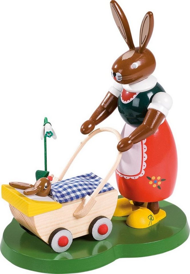 Richard Glaesser Osterhase Häsin mit Kinderwagen (20cm), Hase aus Holz, Handwerkskunst original Erzgebirge von Richard Glaesser