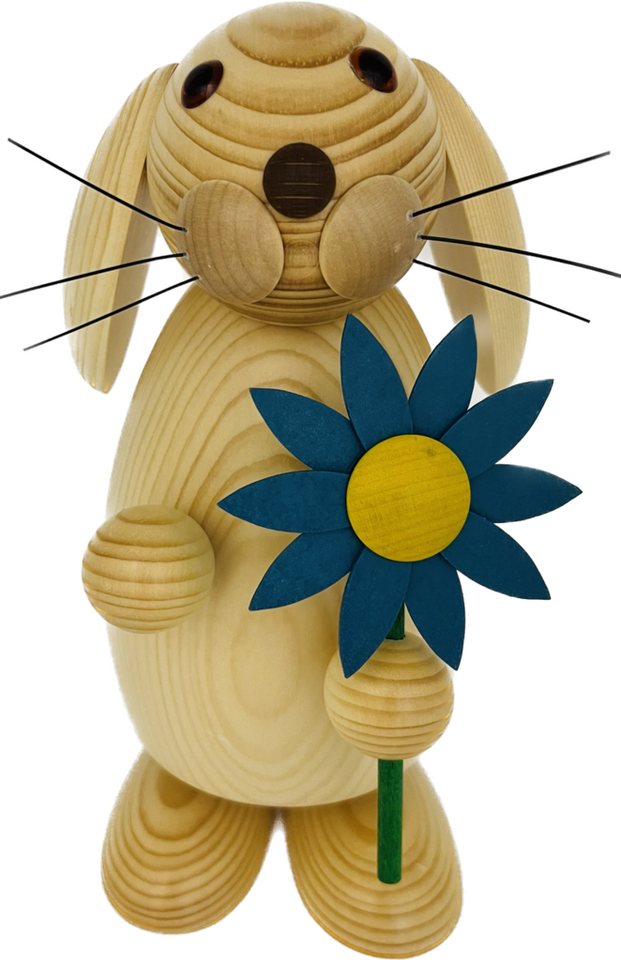 Richard Glaesser Osterhase aus Holz natur mit Blume, 25 cm groß, Handwerkskunst original Erzgebirge von Richard Glaesser