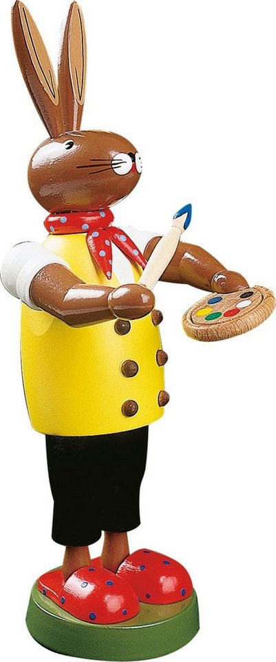Richard Glaesser Osterhase Maler mit Pinsel und Farbpalette (20cm), Hase aus Holz, Handwerkskunst original Erzgebirge von Richard Glaesser