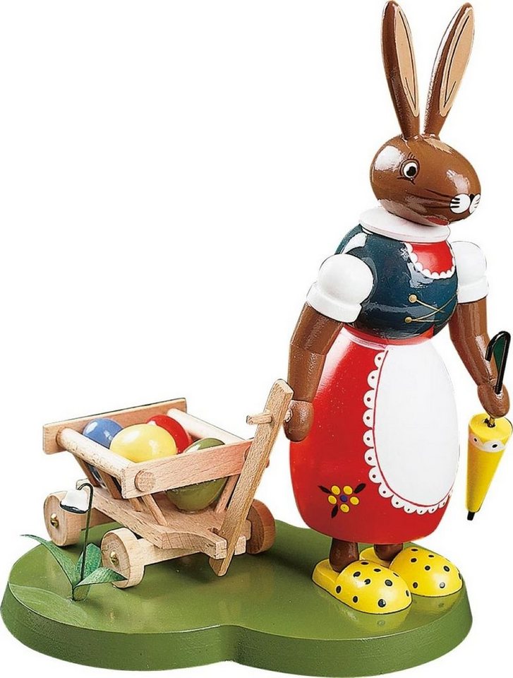 Richard Glaesser Osterhase mit Handwagen (20cm), Hase aus Holz, Handwerkskunst original Erzgebirge von Richard Glaesser