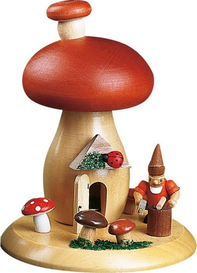 Richard Glaesser Räuchermännchen Pilz mit Zwergen und Hammer, Höhe 13cm, Handwerkskunst original Erzgebirge von Richard Glaesser