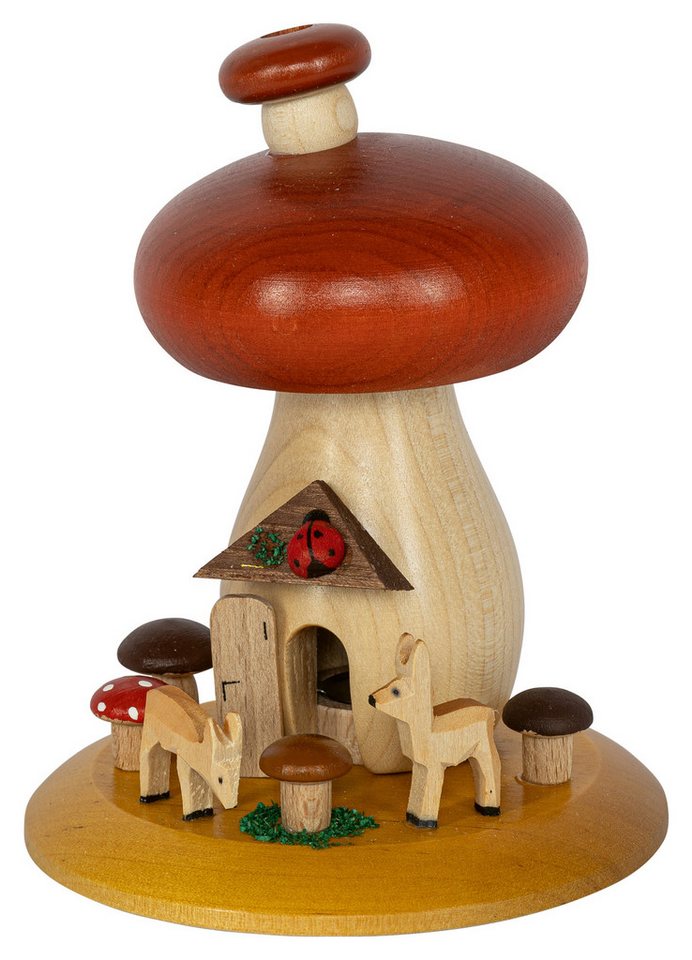 Richard Glaesser Räuchermännchen Räucherhaus Pilz mit Rehen, Höhe 13cm, Handwerkskunst original Erzgebirge von Richard Glaesser