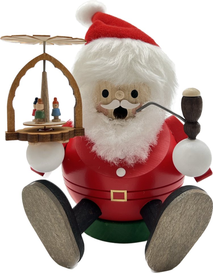 Richard Glaesser Räuchermännchen Santa mit Pyramide sitzend, Höhe 15cm, Handwerkskunst original Erzgebirge von Richard Glaesser