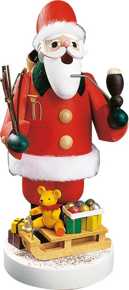 Richard Glaesser Räuchermännchen Weihnachtsmann mit Schlitten, Höhe 19cm, Handwerkskunst original Erzgebirge von Richard Glaesser