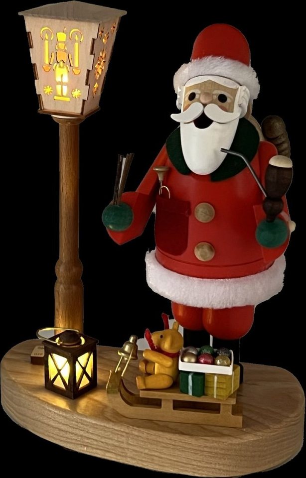Richard Glaesser Räuchermännchen Weihnachtsmann mit beleuchteter Laterne, Höhe 20cm, Handwerkskunst original Erzgebirge von Richard Glaesser