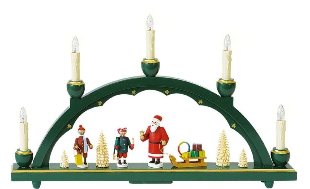 Richard Glaesser Schwibbogen grün, Weihnachtsmann mit Schlitten, Höhe 28 cm / Breite 48 cm, Handwerkskunst aus dem Erzgebirge Richard Glaesser Schwibbogen grün, Weihnachtsmann mit Schlitten, Höhe 28 cm / Breite 48 cm, Handwerkskunst aus dem Erzgebirge von Richard Glaesser