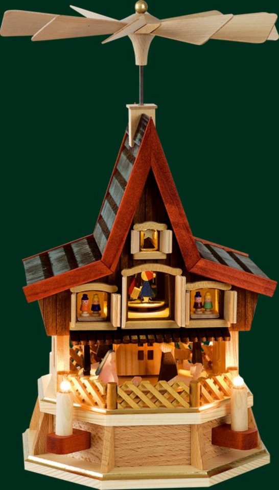 Richard Glaesser Weihnachtspyramide Adventshaus Christi Geburt, Höhe 26cm, Handwerkskunst original Erzgebirge von Richard Glaesser