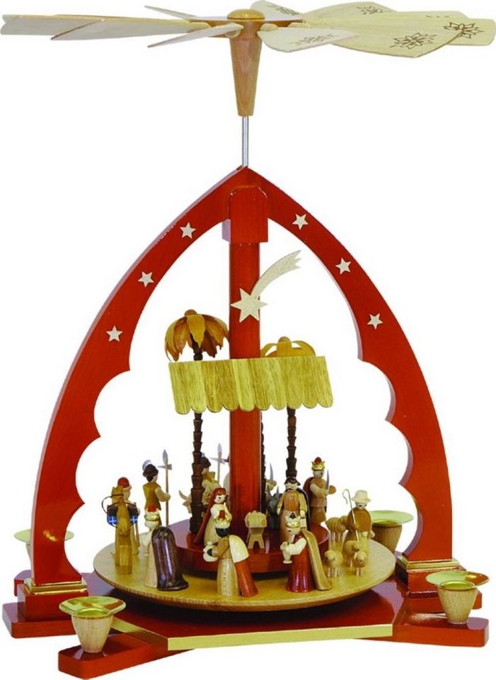 Richard Glaesser Weihnachtspyramide Bogenpyramide groß mit Heiliger Familie, Höhe 40 cm, Handwerkskunst aus dem Erzgebirge von Richard Glaesser