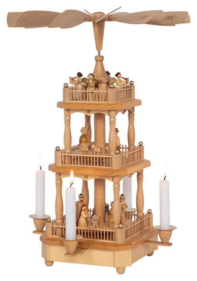Richard Glaesser Weihnachtspyramide Christi Geburt natur 2-stöckig, 4 eckig, Höhe 45cm, Handwerkskunst original Erzgebirge von Richard Glaesser