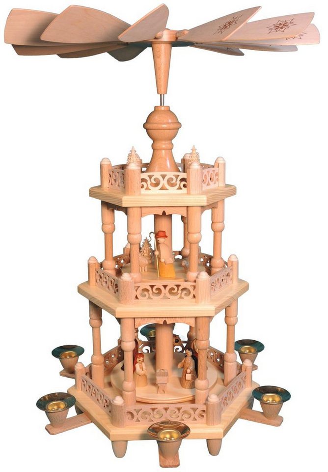 Richard Glaesser Weihnachtspyramide Heilige Familie natur 2-stöckig, Höhe 43cm, Handwerkskunst original Erzgebirge von Richard Glaesser