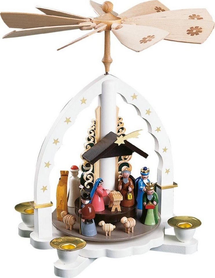 Richard Glaesser Weihnachtspyramide Heilige Familie weiß mit Heiligen Drei Königen bunt, Höhe 27cm, Handwerkskunst original Erzgebirge Richard Glaesser Weihnachtspyramide Heilige Familie weiß mit Heiligen Drei Königen bunt, Höhe 27cm, Handwerkskunst original Erzgebirge von Richard Glaesser