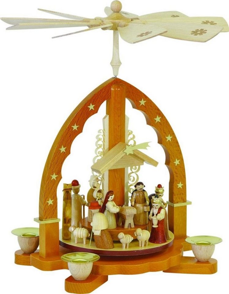 Richard Glaesser Weihnachtspyramide Pyramide Christi Geburt natur aus Seiffen, Höhe 27 cm, Handwerkskunst aus dem Erzgebirge von Richard Glaesser