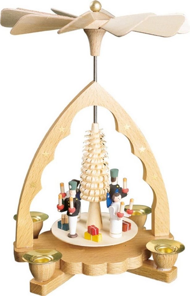 Richard Glaesser Weihnachtspyramide Pyramide Engel und Bergmann, Höhe 19 cm, Handwerkskunst original Erzgebirge von Richard Glaesser