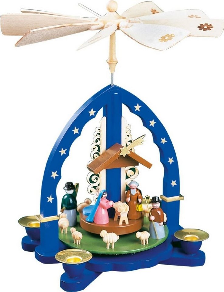 Richard Glaesser Weihnachtspyramide Pyramide Heilige Familie blau, Höhe 27 cm, Handwerkskunst original Erzgebirge Richard Glaesser Weihnachtspyramide Pyramide Heilige Familie blau, Höhe 27 cm, Handwerkskunst original Erzgebirge von Richard Glaesser