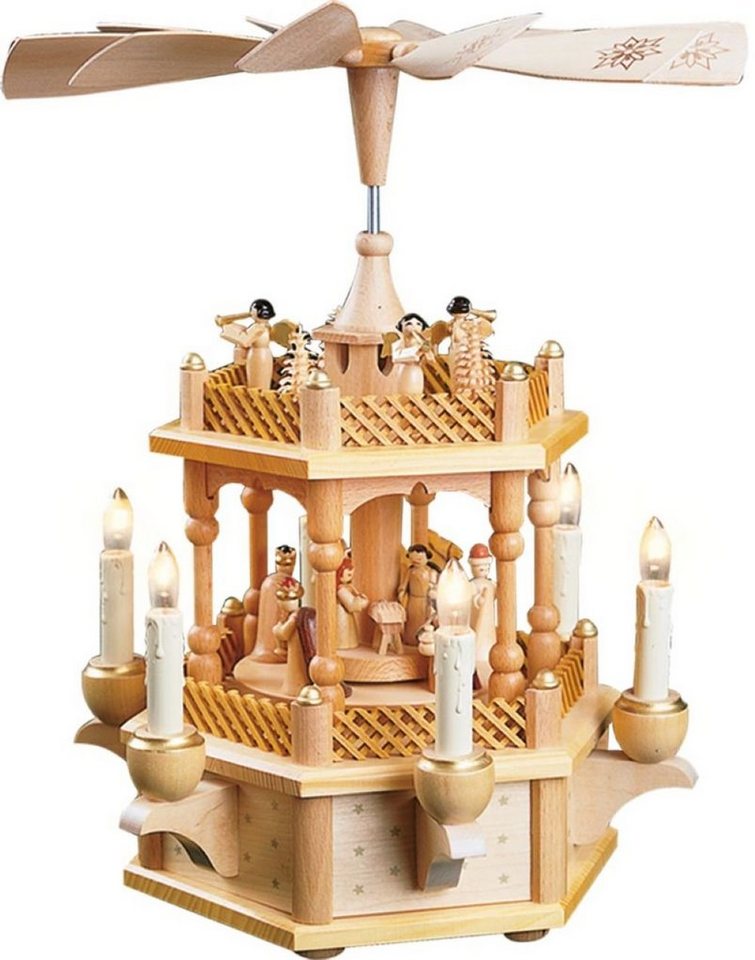 Richard Glaesser Weihnachtspyramide Pyramide Heilige Familie natur 1-stöckig, elektrisch, Höhe 38 cm, Handwerkskunst original Erzgebirge Richard Glaesser Weihnachtspyramide Pyramide Heilige Familie natur 1-stöckig, elektrisch, Höhe 38 cm, Handwerkskunst original Erzgebirge von Richard Glaesser