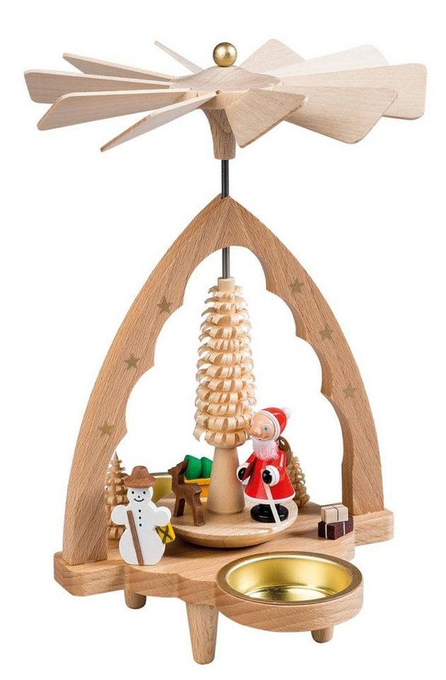 Richard Glaesser Weihnachtspyramide Teelichtpyramide Weihnachtsmann, Höhe 20 cm, Handwerkskunst original Erzgebirge von Richard Glaesser
