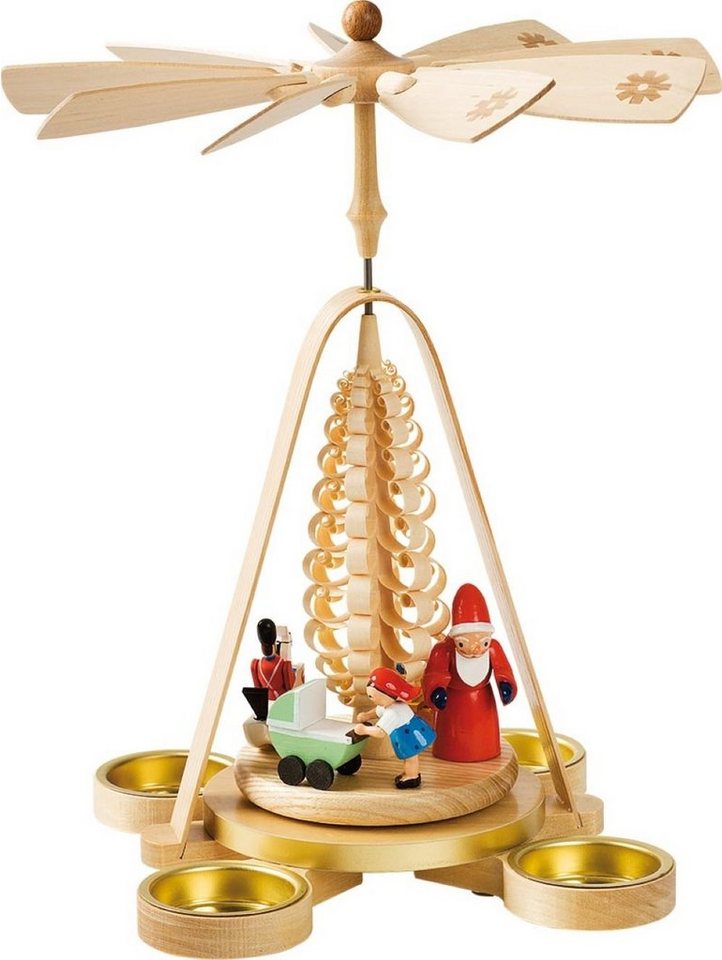 Richard Glaesser Weihnachtspyramide Teelichtpyramide Bescherung, Höhe 28 cm, Handwerkskunst original Erzgebirge von Richard Glaesser