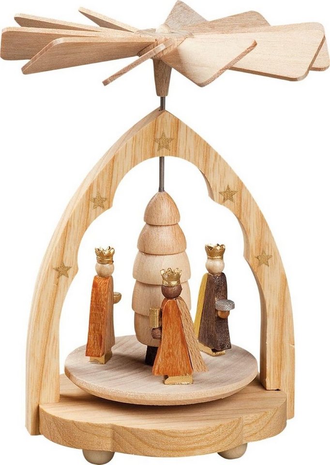 Richard Glaesser Weihnachtspyramide Wärmespiel Heilige Drei Könige natur, Höhe 11cm, Handwerkskunst original Erzgebirge von Richard Glaesser