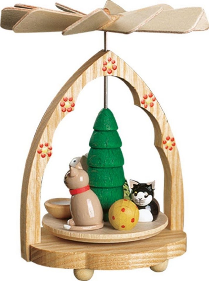 Richard Glaesser Weihnachtspyramide Wärmespiel Katzen, Höhe 11 cm, Handwerkskunst original Erzgebirge von Richard Glaesser