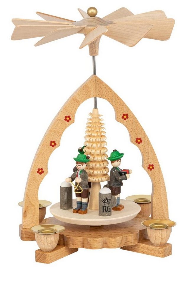 Richard Glaesser Weihnachtspyramide Pyramide Bayerntrio, Höhe 19 cm, Handwerkskunst original Erzgebirge von Richard Glaesser