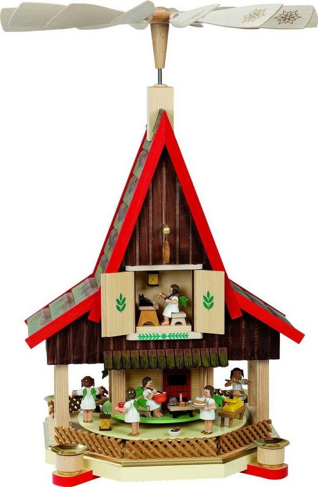 Richard Glaesser Weihnachtspyramide yramide Adventshaus Engelbäckerei bunt, Höhe 53 cm, Handwerkskunst original Erzgebirge von Richard Glaesser