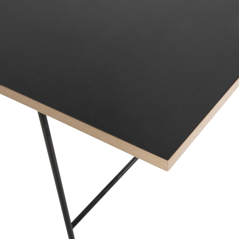 Richard Lampert - Eiermann Tischplatte 90x200cm - schwarz/Linoleum/H 3cm/Eichenkante/Gegenseite Melamin weiß von Richard Lampert