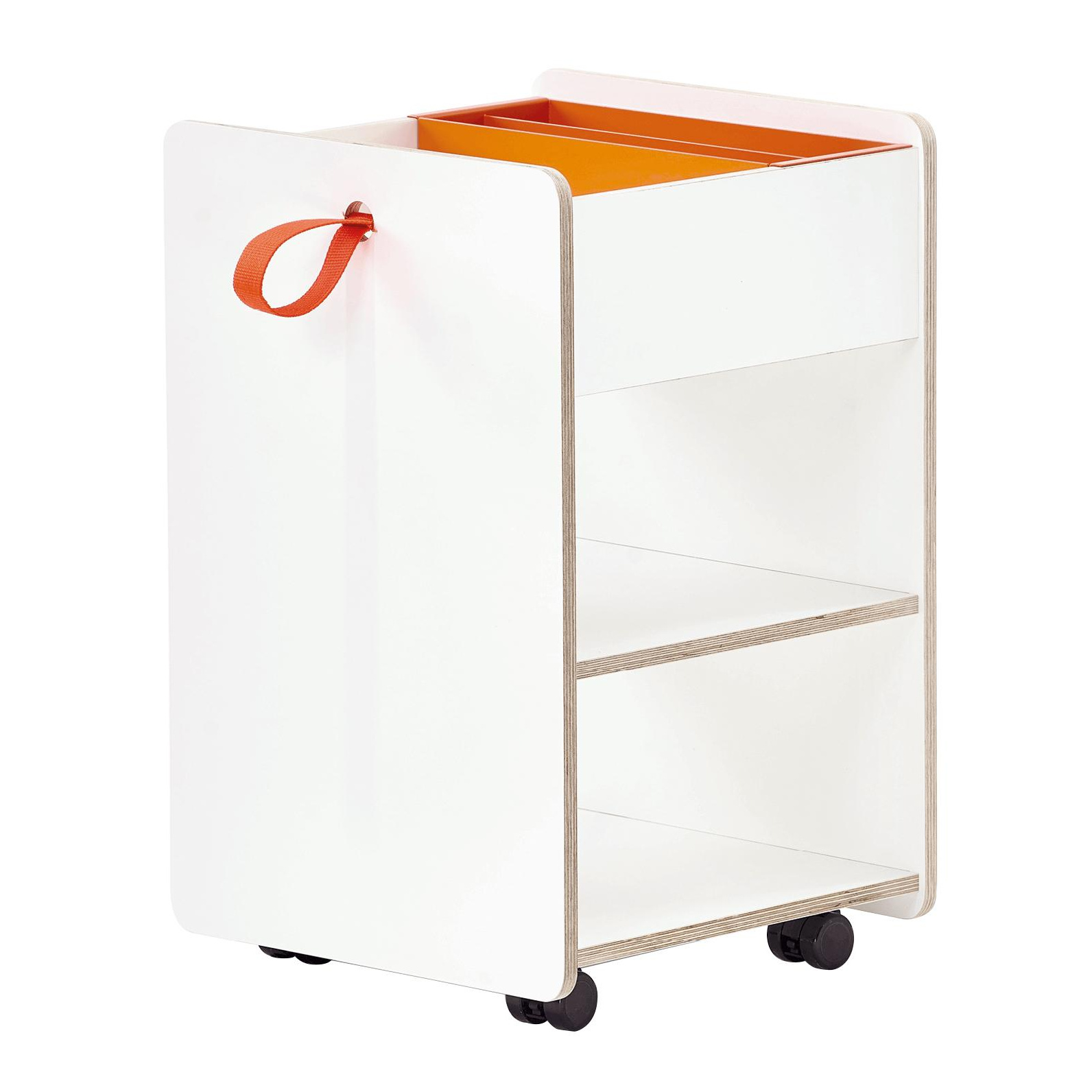 Richard Lampert - Fixx Rollcontainer H 56cm - weiß/birke/orange/beschichtet/Gurtgriffe orange/BxT 35x35cm/inkl. Geheimfach/Stifteschale orange RAL 200 von Richard Lampert