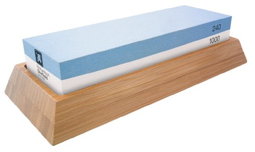 Richardson Sheffield Japanischer Wasserstein, Nass-Schleifstein, Körnung 240 (grob)/ 1000 (fein), Abziehstein, Messerschärfer, Korund, Bambus-Holz, Blau/Weiß, Messerschärfer Profi von Amefa