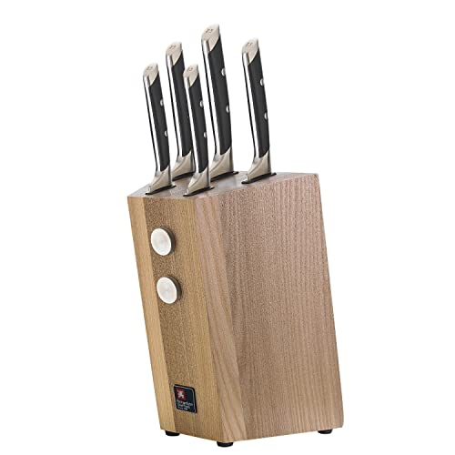 Richardson Sheffield R: VISION Messerblock Eschen-Holz, inklusive 5-teiliges Messer-Set, Allzweckmesser, Gemüsemesser, Kochmesser, Schinkenmesser & Brotmesser, extreme Härte, ergonomischer Griff von RICHARDSON SHEFFIELD