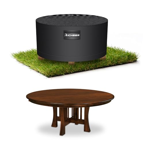 Richeer Rund Abdeckung für Gartenmöbel, runde Terrassentischabdeckung, Runde Sitzgarnituren, Schwerlast 420D Oxford Gewebe runde Gartentischabdeckung mit Lüftungsschlitzen, Ø128x71cm von Richeer